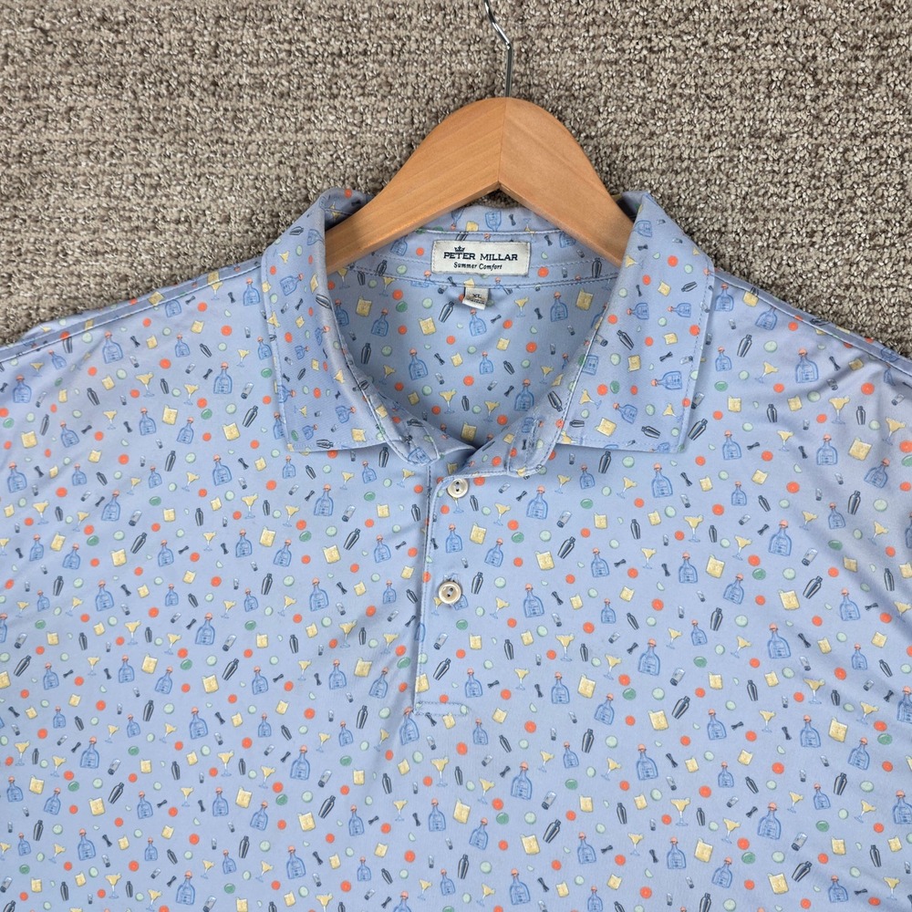 Peter Millar Summer Comfort Mens XL Blue 5 O'clock in Fiji Cocktail Polo Shirt